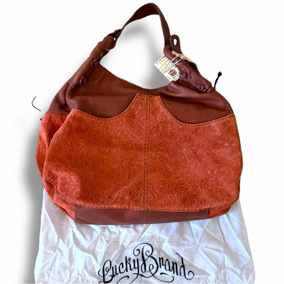 NWT Deadstock Lucky Brand Vintage Y2K Suede Leather Hobo Bag In Brown Rust RARE - Picture 15 of 15